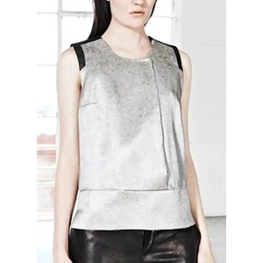 J. Brand Geena Metallic Snake Print Top with Leather Accents Sz. M